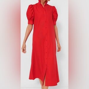 Hyacinth House Red Ruffle Collar Louisa Puff Sleeve Cotton Maxi Dress